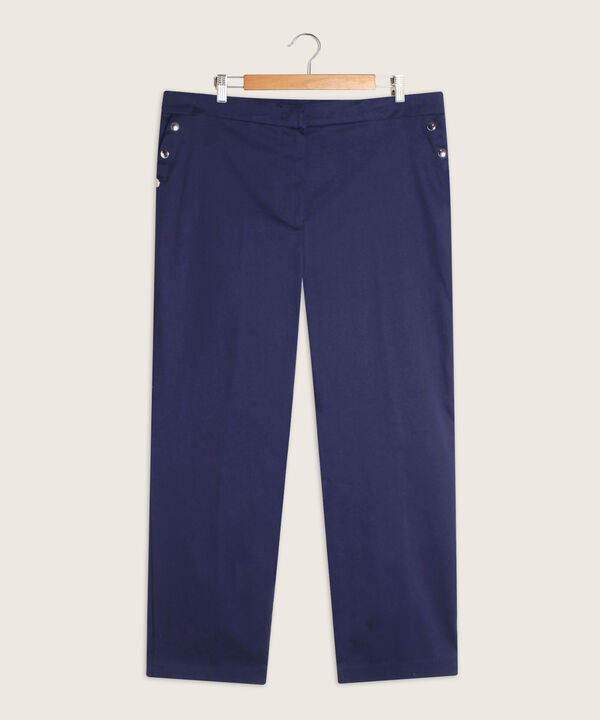 Pantalón Recto Unicolor Con Broches