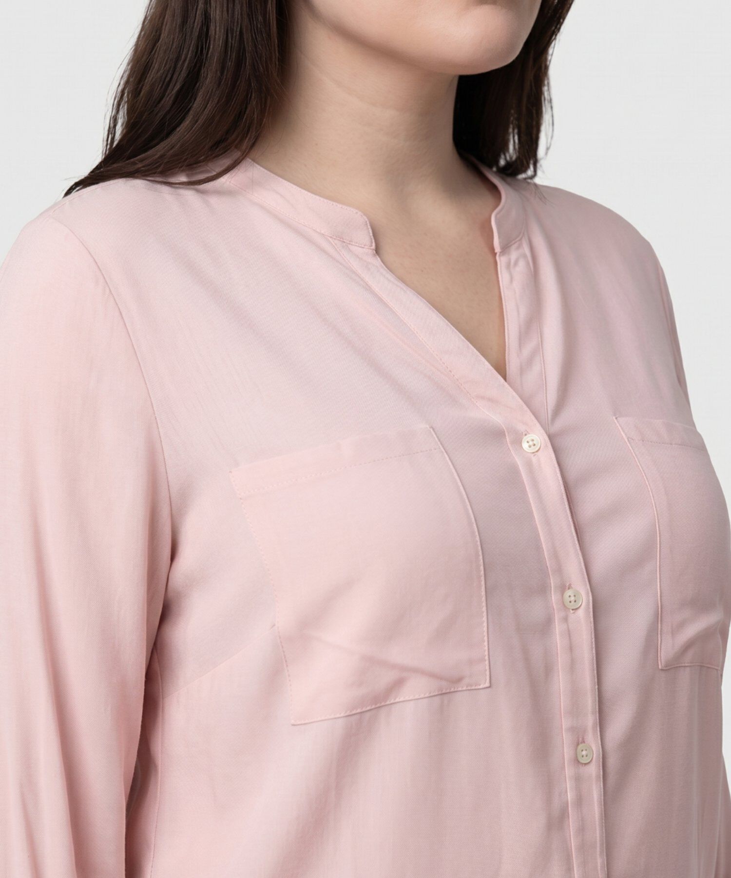 Camisa Cuello Ner&uacute; Y Doble Bolsillo Para Mujer Curvy