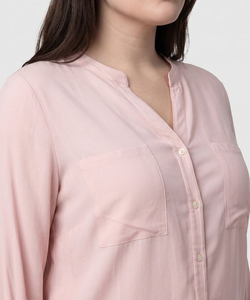 Camisa Cuello Ner&uacute; Y Doble Bolsillo Para Mujer Curvy
