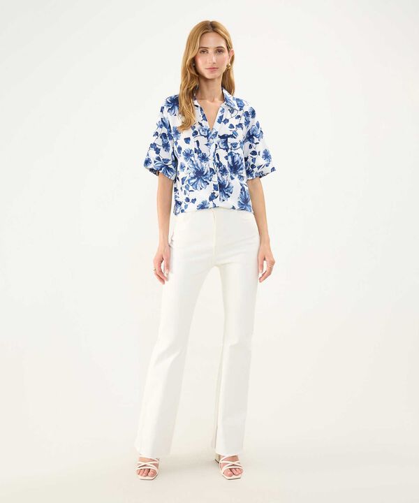 Camisa Estampada en Efecto Lino image number null
