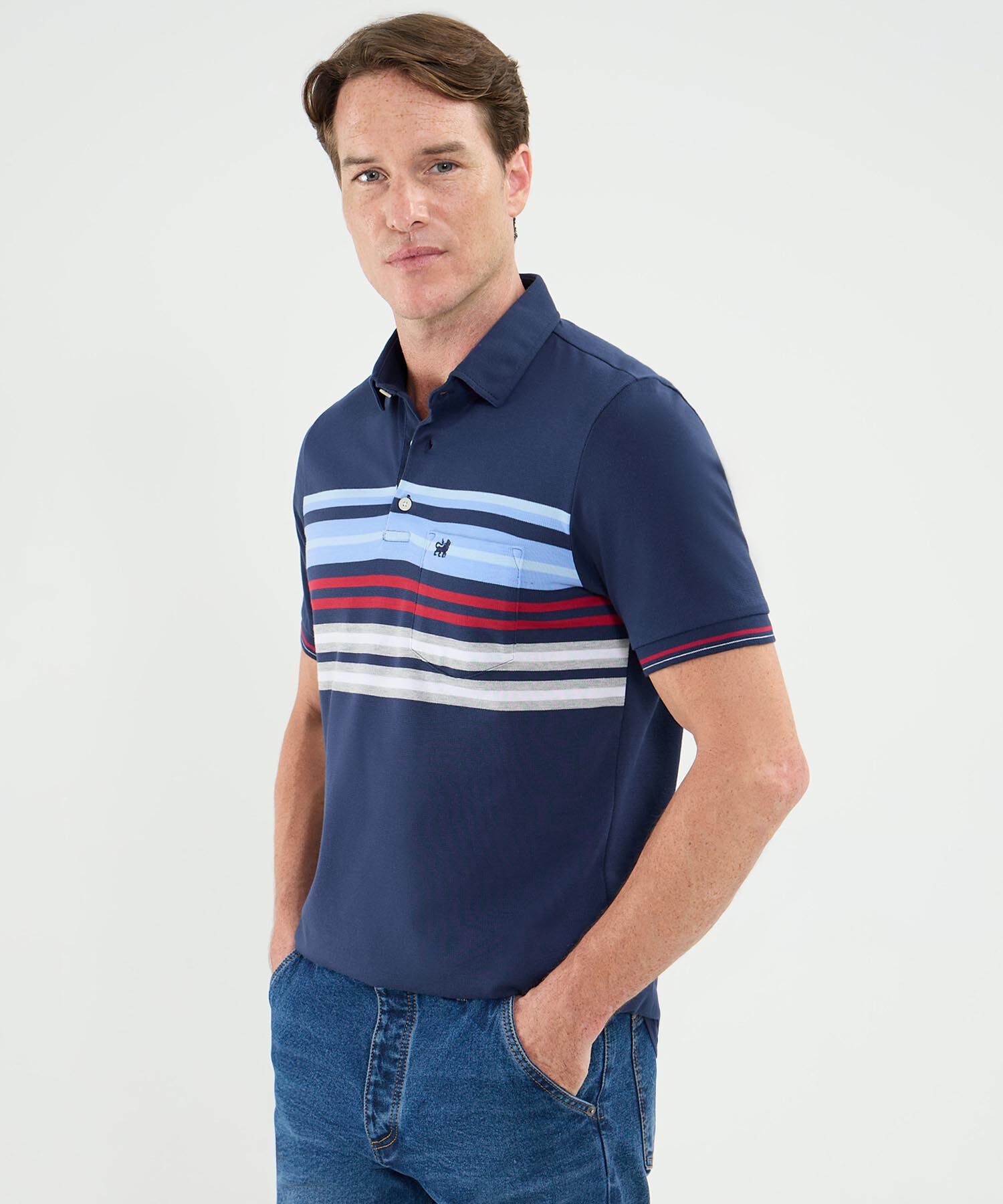 Polo Cuello Máquina Preteñida Con Bolsillo Para Hombre