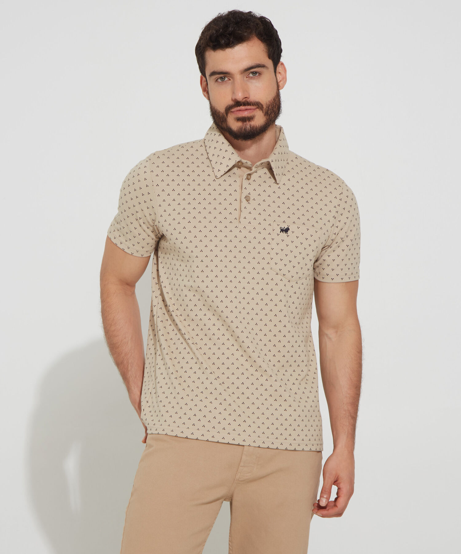 Polo Estampada, Cuello Maquina Duro Con Bolsillo, Silueta Regular Fit Blanco