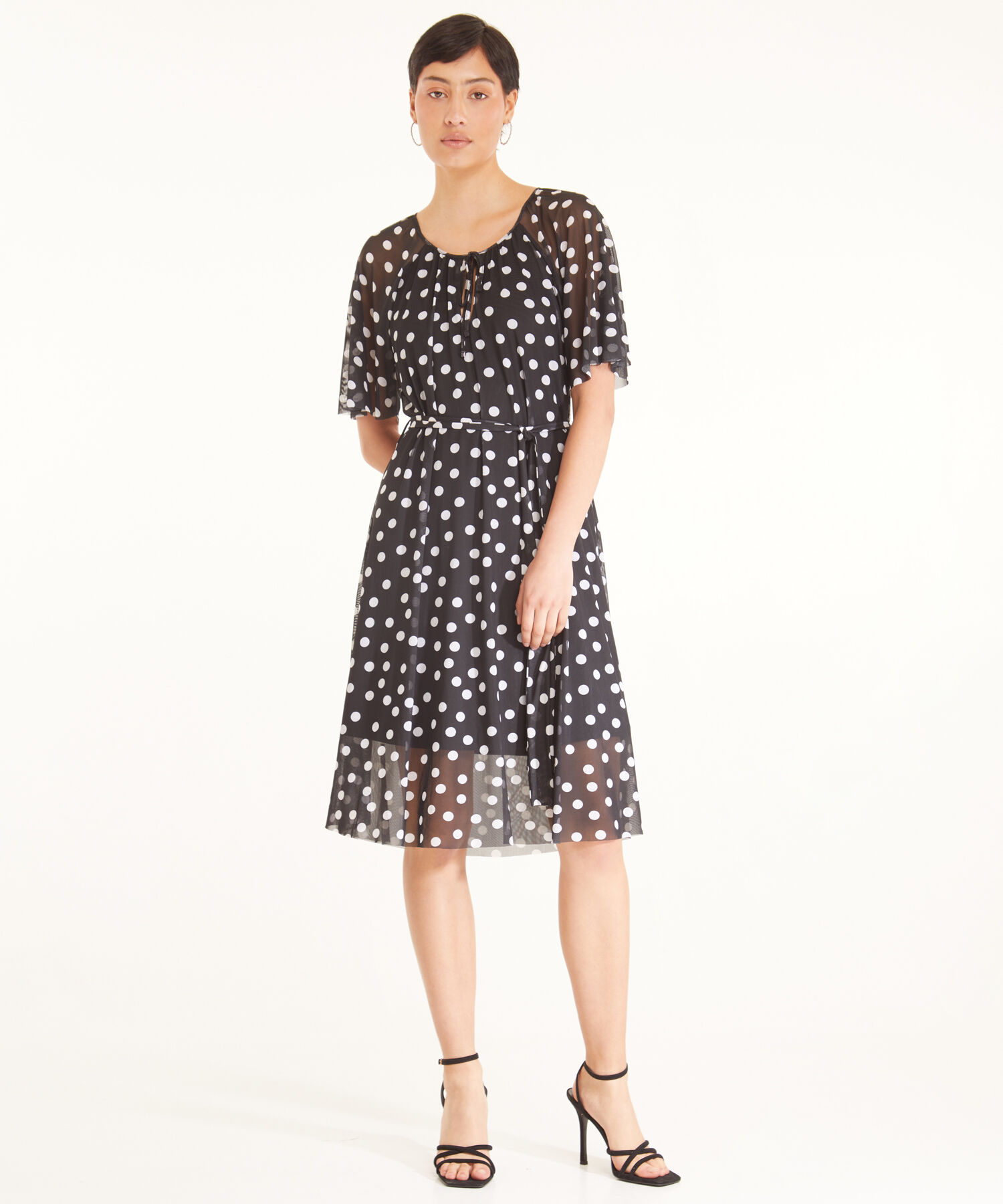 Vestido Manga Corta Midi Estampado Con Forro