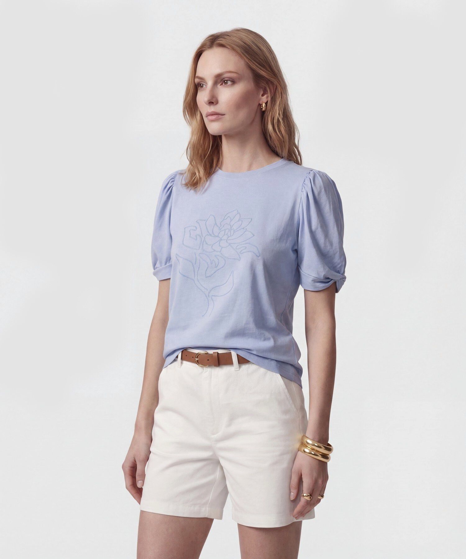 Camiseta Con Mangas Abullonadas Para Mujer