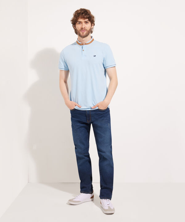 Polo Unicolor Doble Cuello Manga Corta Slim Fit
