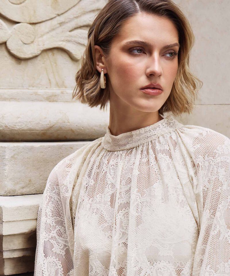Blusa Encaje Manga Volante Para Mujer