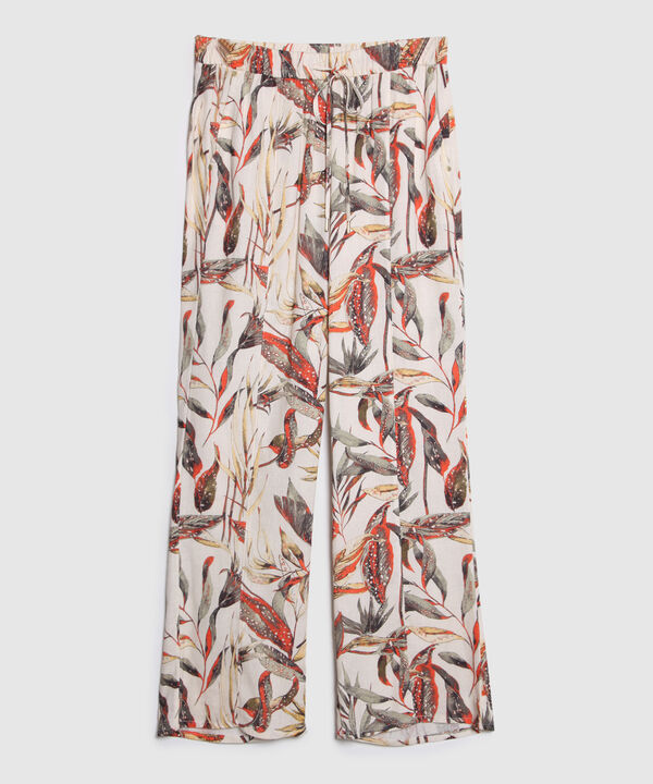 Pantalón Bota Recta En Lino Estampado