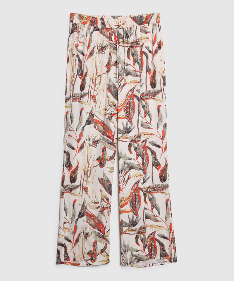 Pantalón Bota Recta En Lino Estampado