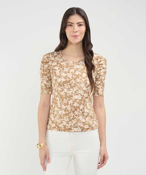 Camiseta Manga Corta Con Ruche Estampada image number null