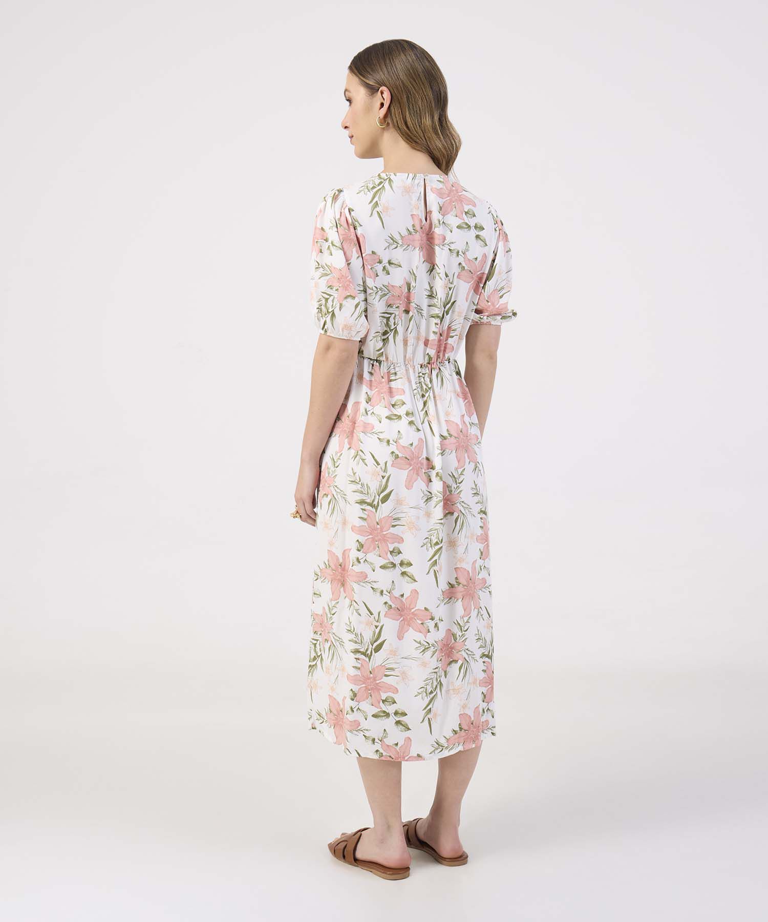 Vestido Midi de Silueta Fluida y Escote en V