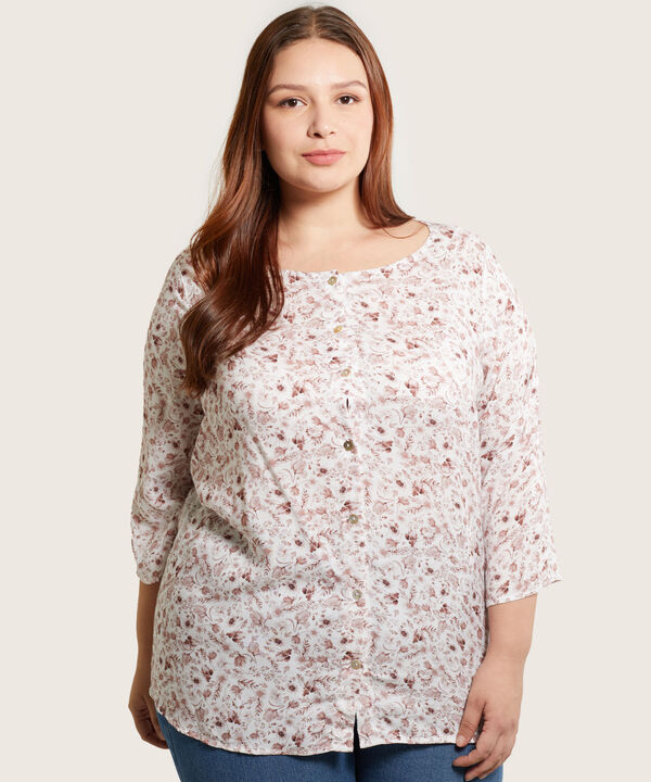 Blusa Manga 3/4 Con Botonadura Estampada