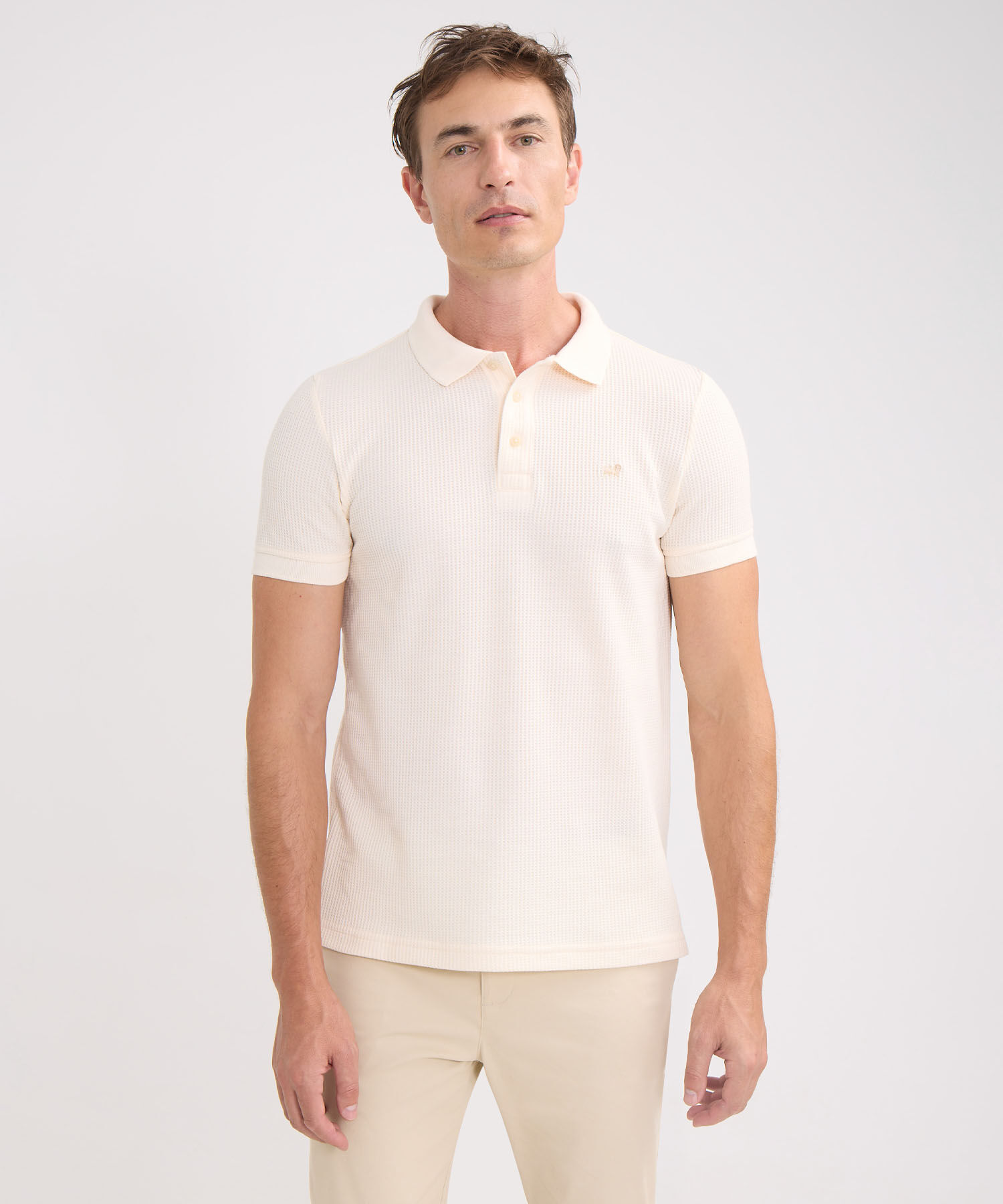 Polo Unicolor Con Textura, Cuello Y Puños Tejidos