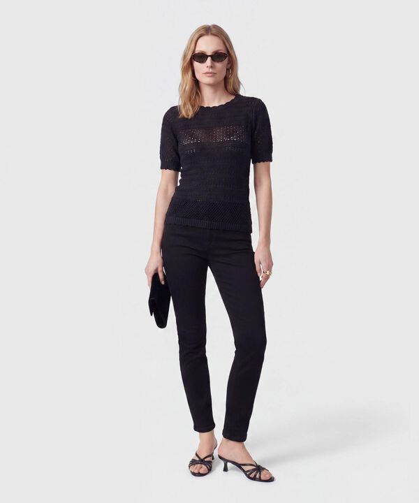Camiseta De Punto Calado Para Mujer
