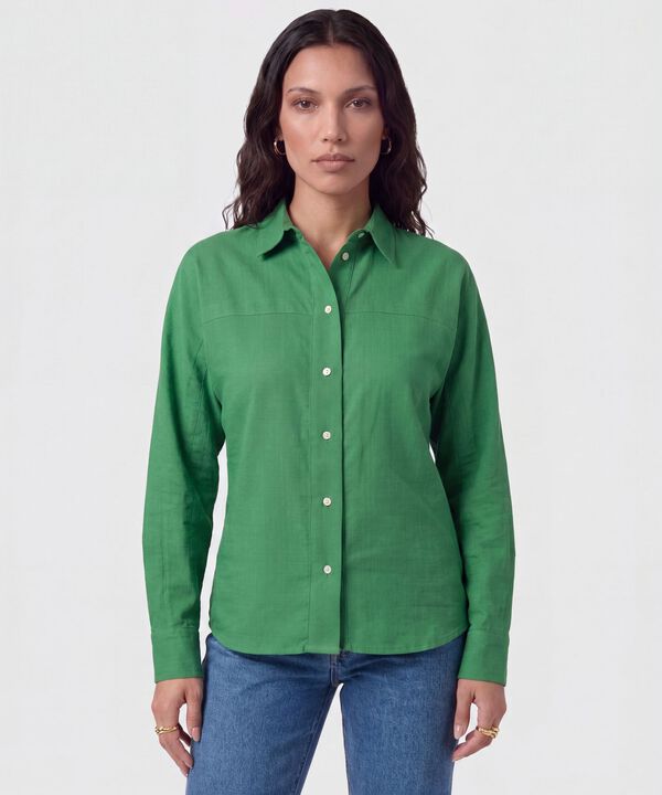 Camisa Manga Larga Con Corte Frontal Para Mujer