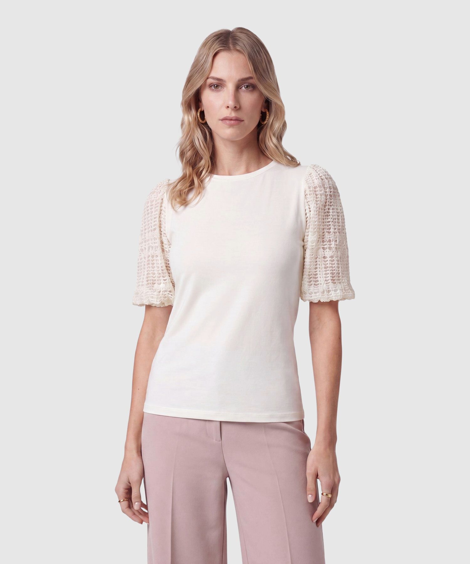 Camiseta Con Mangas Texturizadas Para Mujer