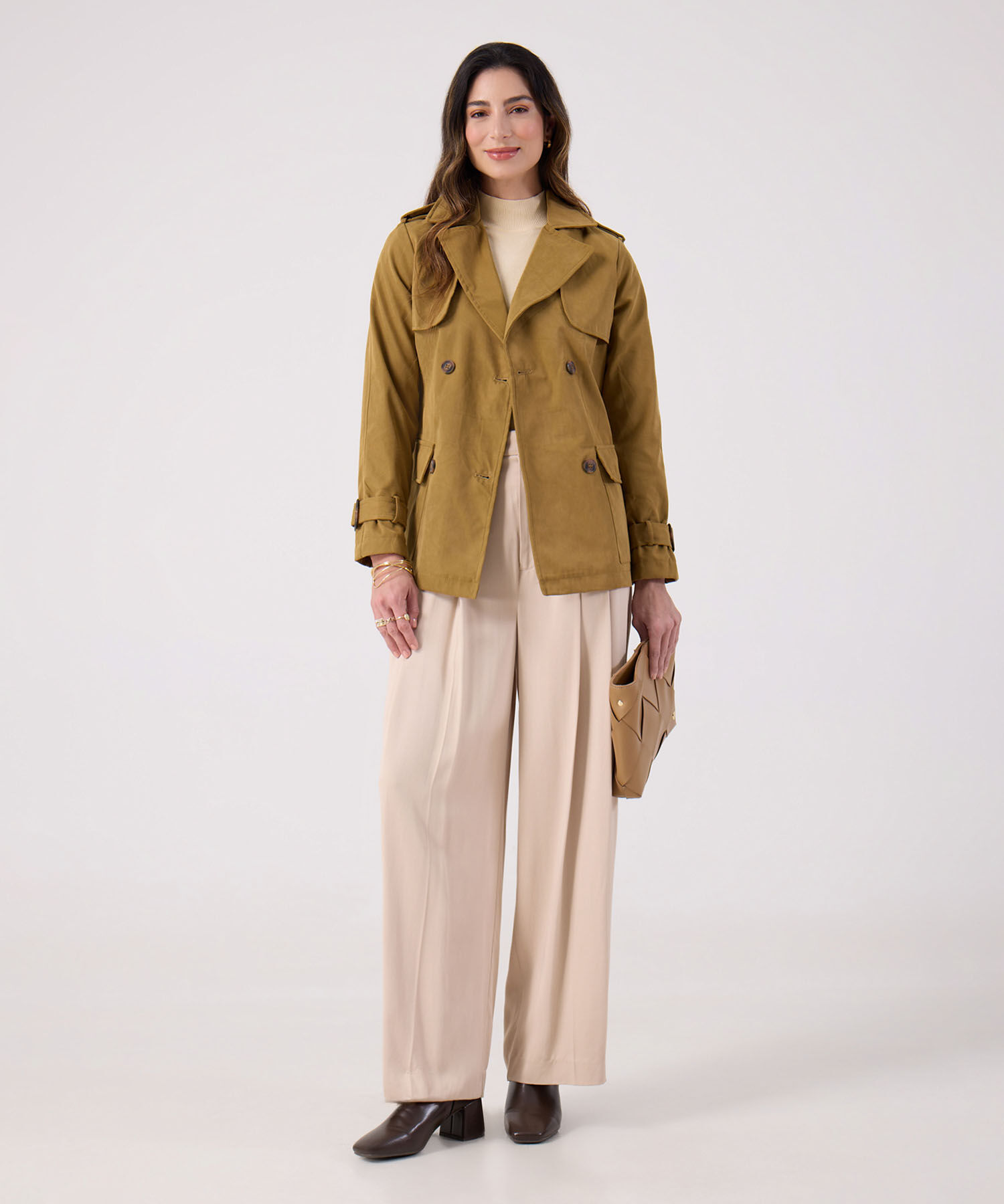 Chaqueta Trench Unicolor Con Cinturon 