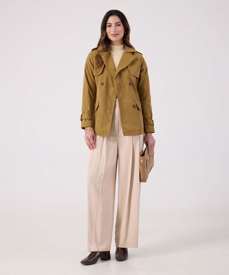Chaqueta Trench Unicolor Con Cinturon 