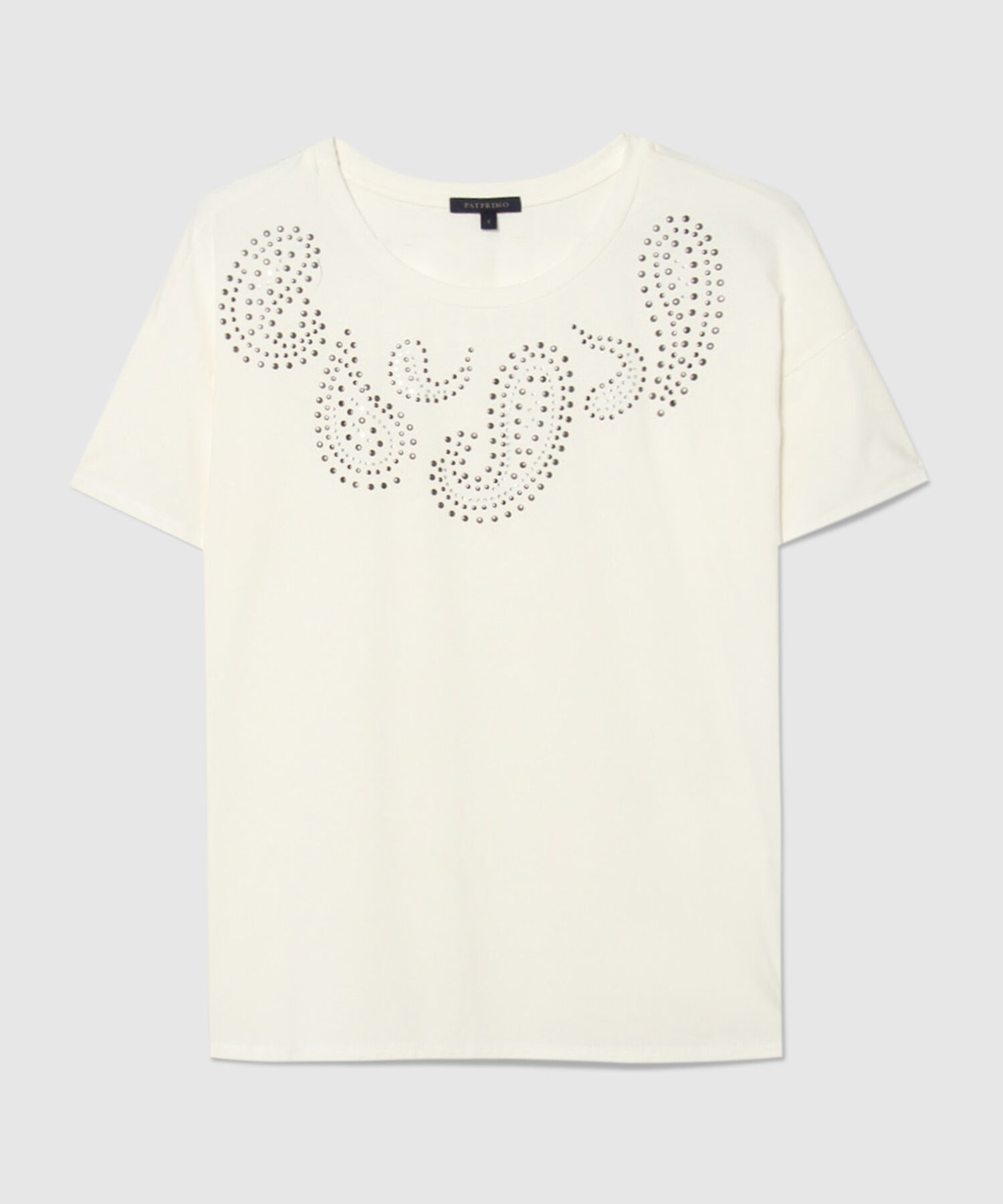 Camiseta Manga Corta Unicolor Con Pedreria En Frente