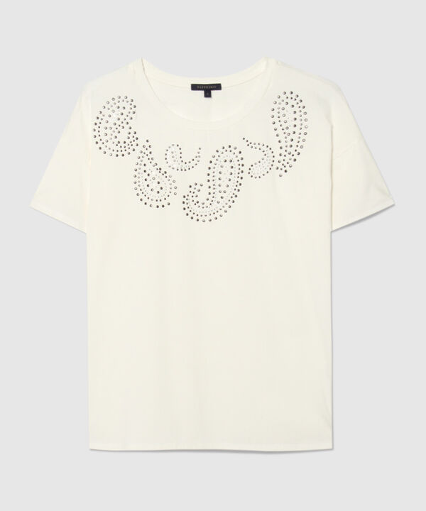Camiseta Manga Corta Unicolor Con Pedreria En Frente