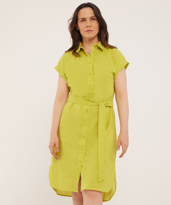 Vestido Camisero En Lino Unicolor