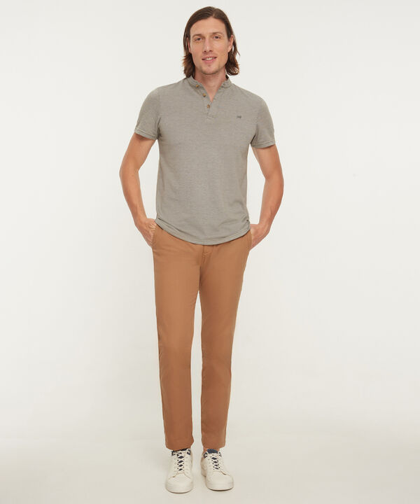 Polo Unicolor Cuello Mao, Pechera Con Botones Ocultos Y Silueta Slim Fit, Cítrico Marinero