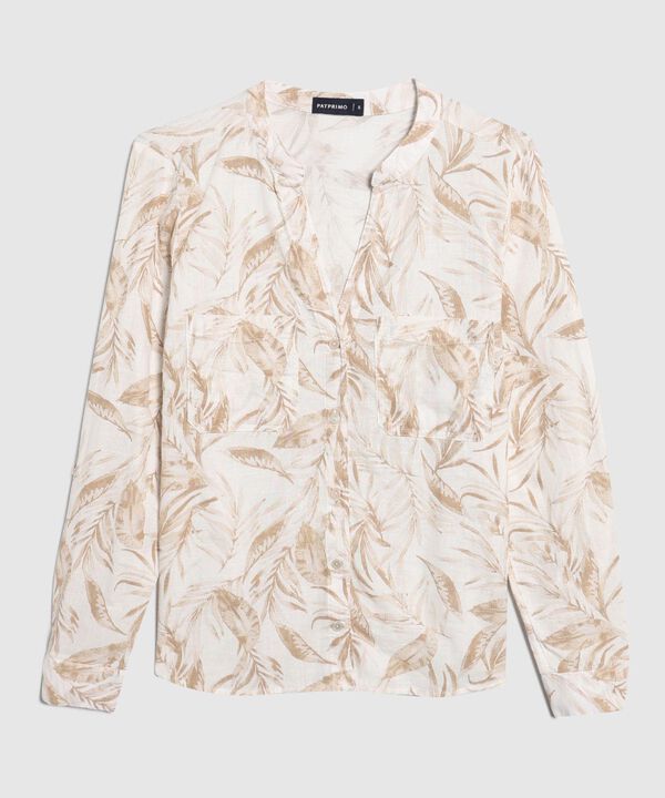 Blusa Manga Larga Estampada En Lino