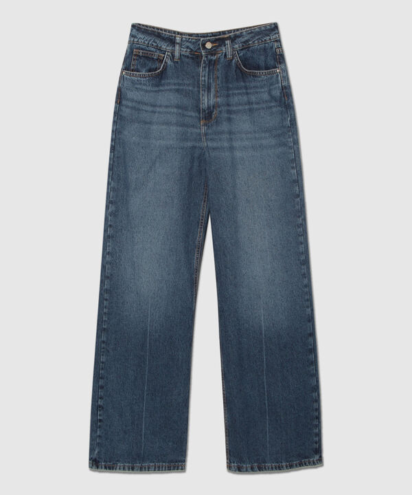 Jean Wide Leg Azul Oscuro Con Laser En Quiebre