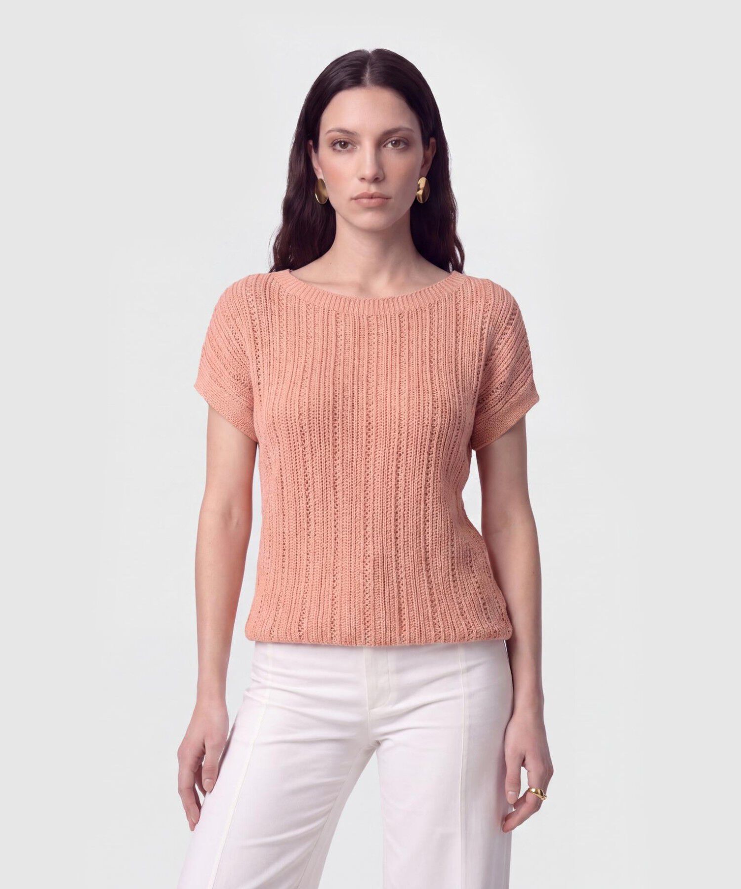 Camiseta en Tejido de Punto Calado Para Mujer