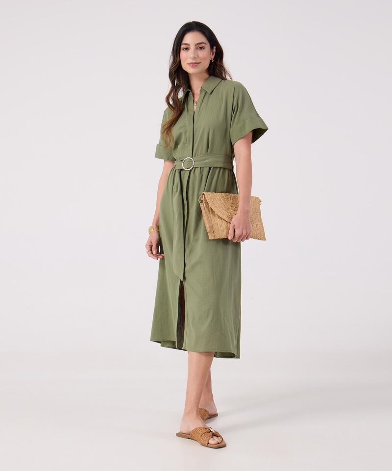Vestido Unicolor Con Cinturon 