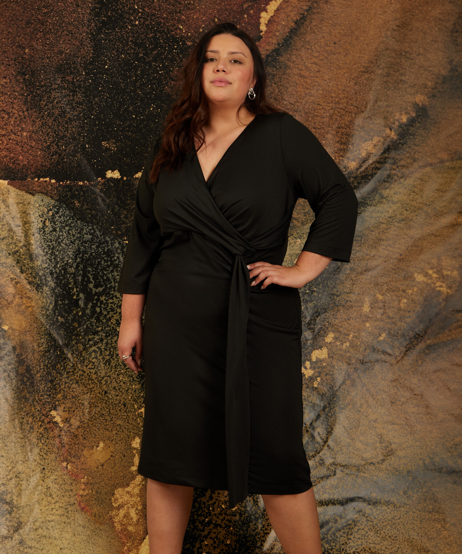 Vestido Manga 3/4 Con Entorchado