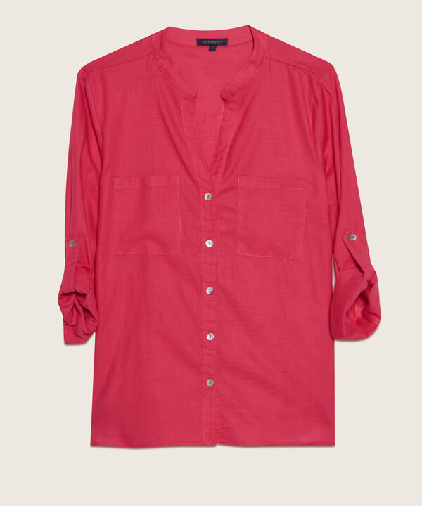 Blusa  Manga Larga Con Bolsillo Unicolor