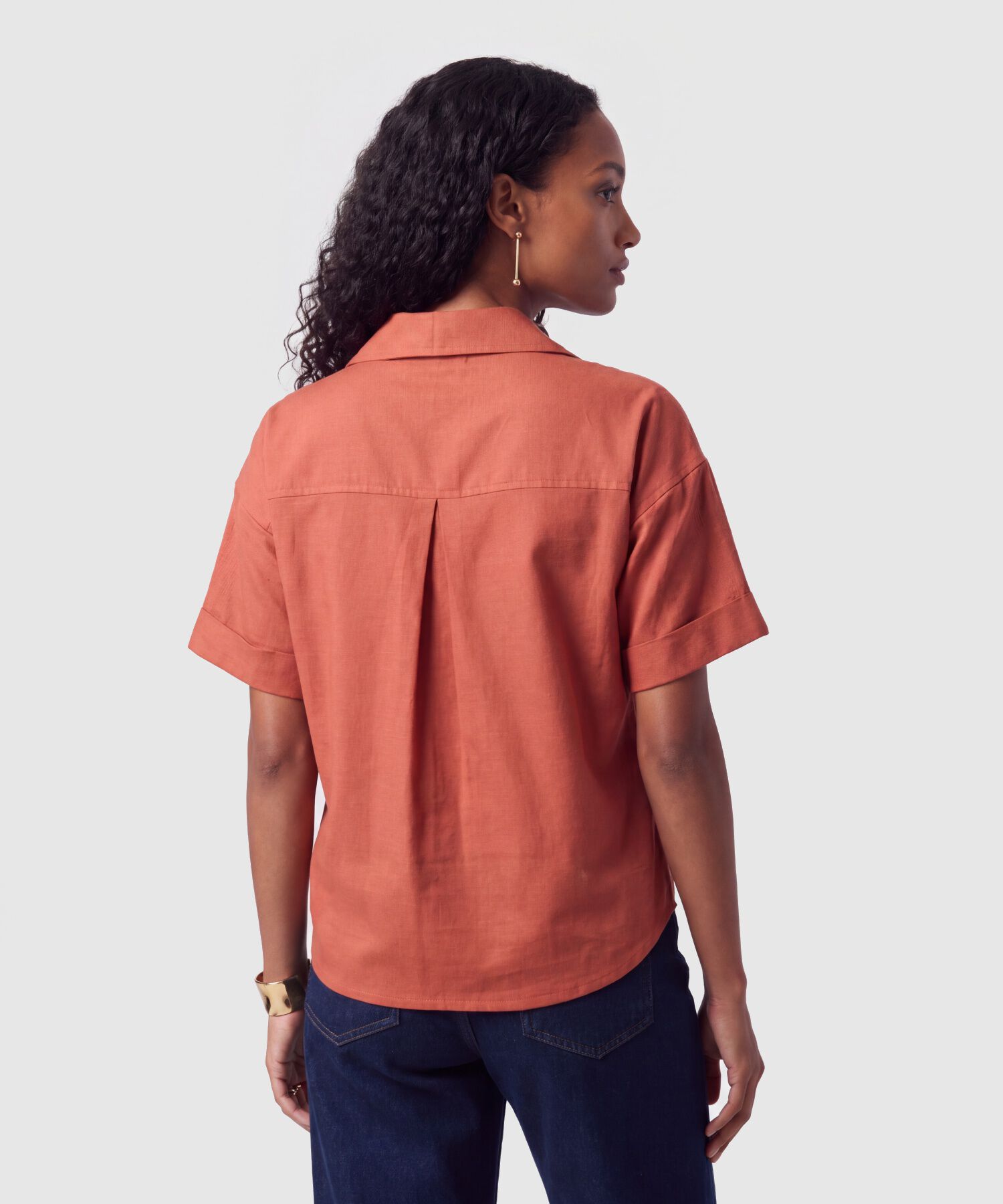 Camisa Manga Corta Con Bolsillos Para Mujer