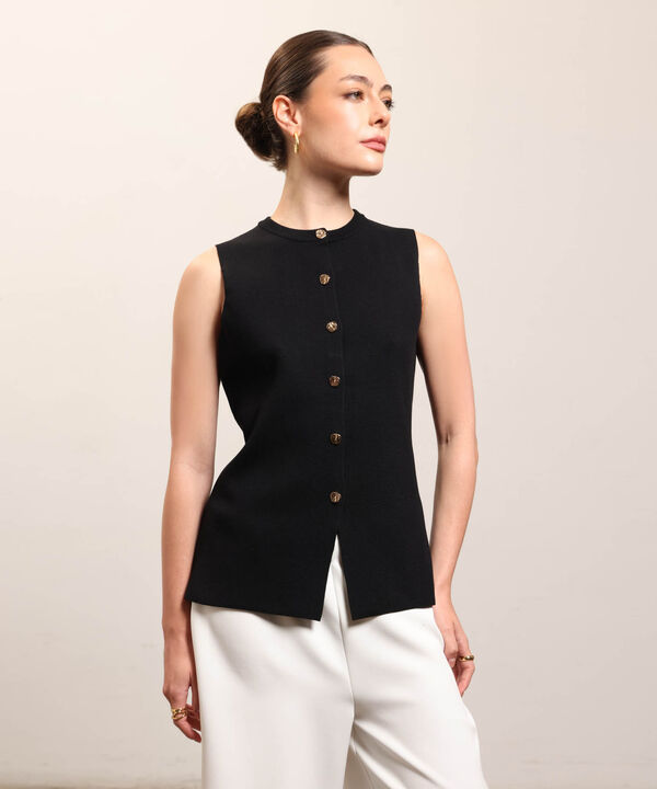 Chaleco Tejido Con Botones Para Mujer