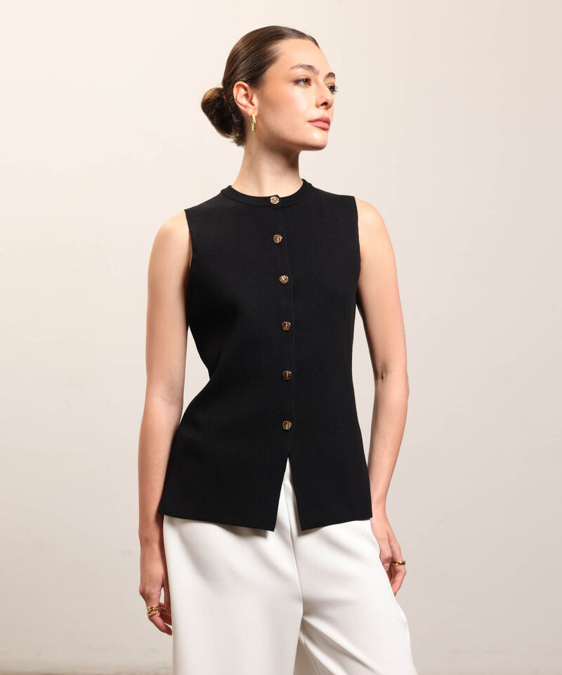 Chaleco Tejido Con Botones Para Mujer