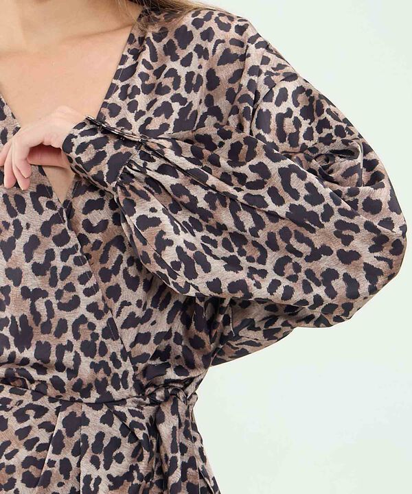 Vestido Manga Larga Cruzado Estampado