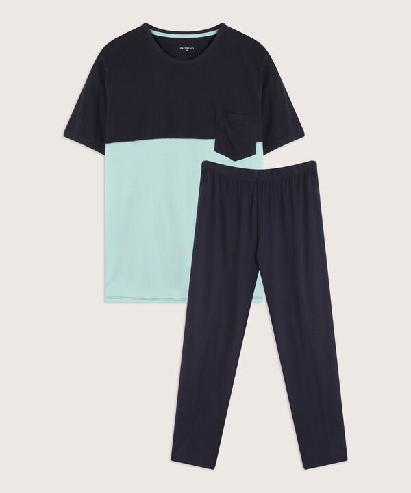 Pijama Conjunto Camiseta De Bloques Con Bolsillo Y Pantalón Unicolor