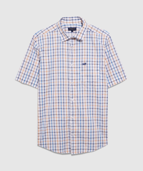 Camisa Manga Corta Cuadros Estampados Con Bolsillo