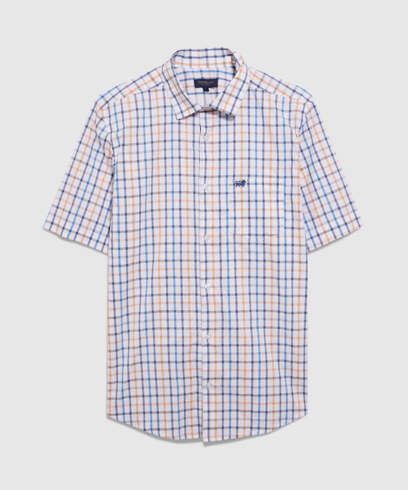 Camisa Manga Corta Cuadros Estampados Con Bolsillo
