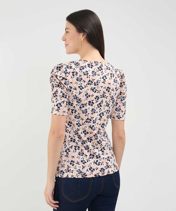 Camiseta Manga Corta Con Ruche Estampada