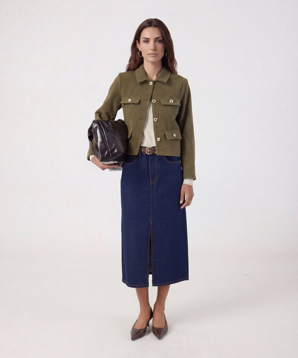 Saco De Punto Cuello En V Mujer