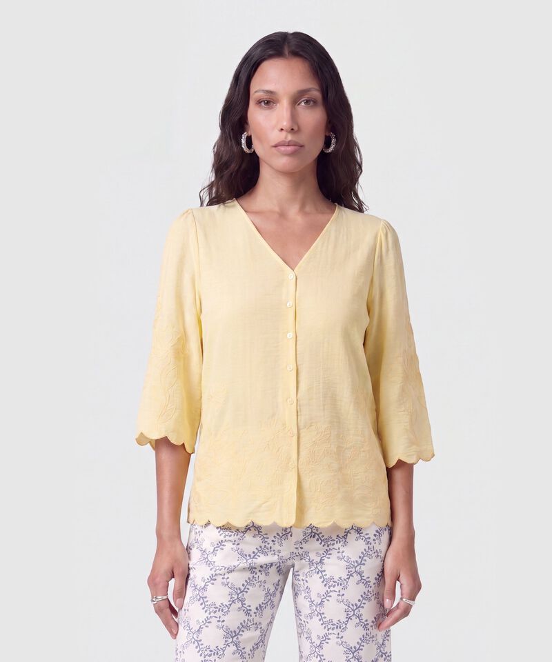 Blusa Bordada Con Botones Para Mujer