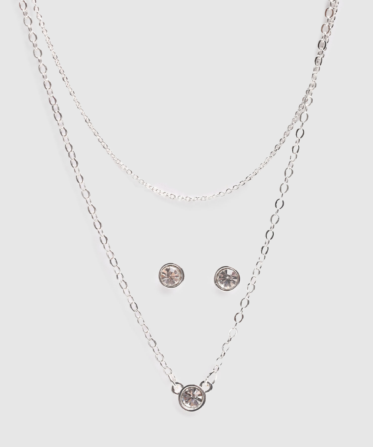 Set De Collar Doble Y Topos Con Cristales