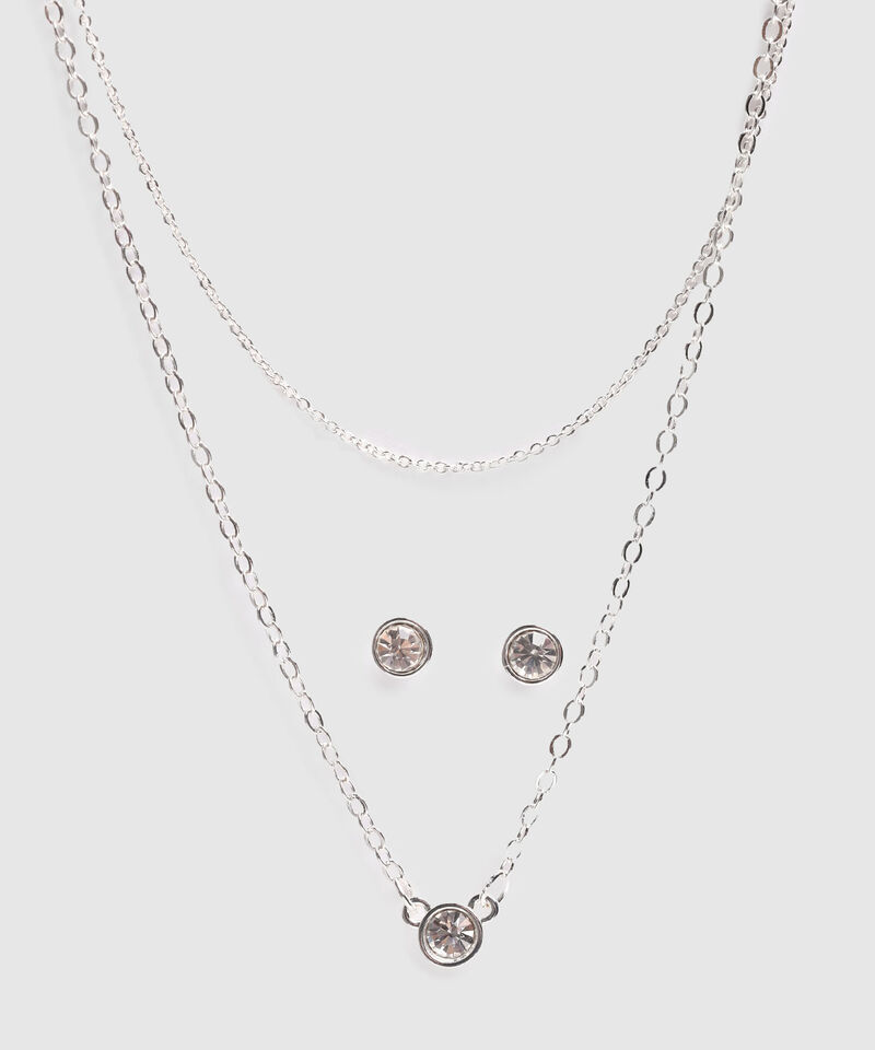 Set De Collar Doble Y Topos Con Cristales