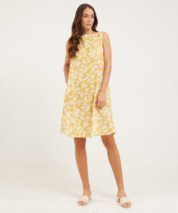 Vestido Estampado Manga Sisa Con Bolsillos Laterales