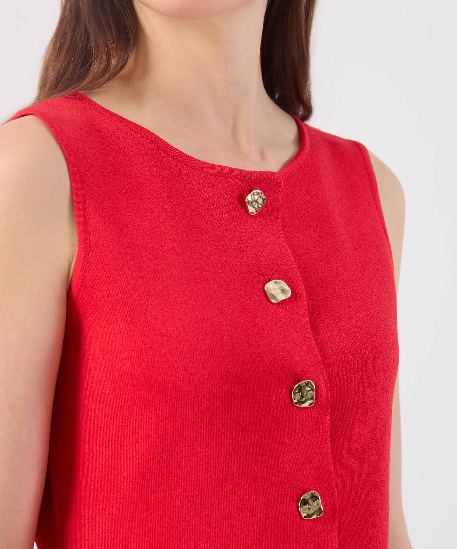 Chaleco Mujer Tejido Sin Mangas Botones Dorados