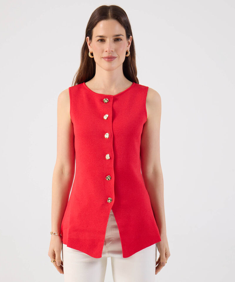 Chaleco Mujer Tejido Sin Mangas Botones Dorados