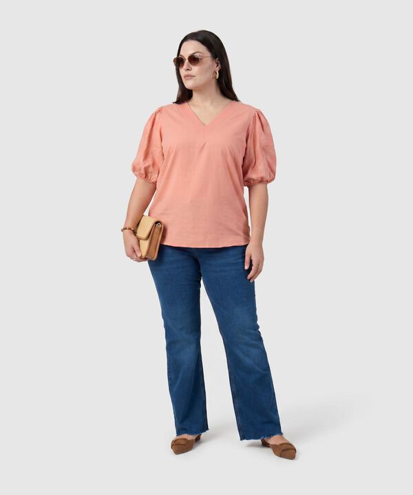 Blusa Cuello V Mangas Bordadas Mujer Curvy