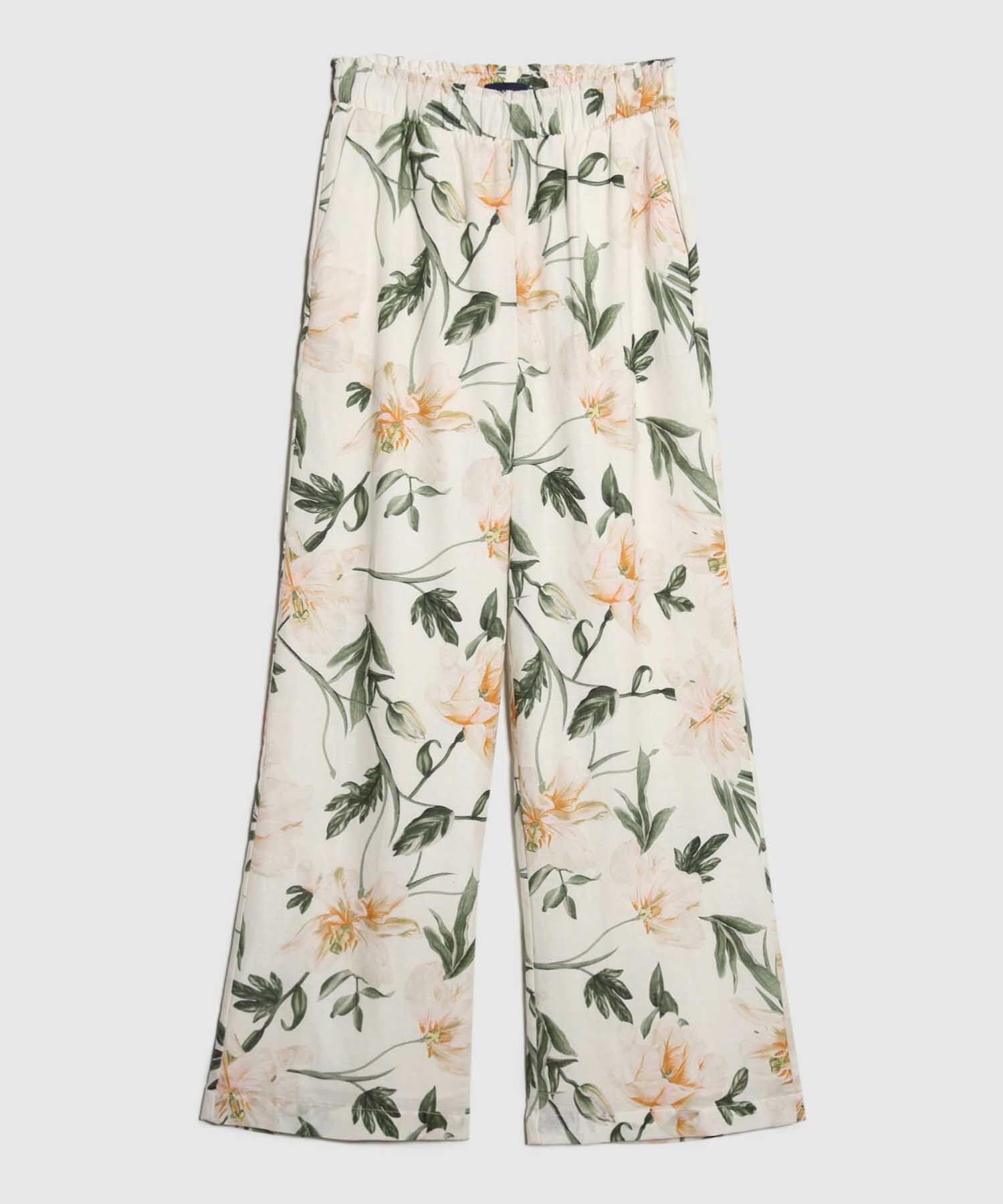 Pantalón Estampado en Efecto Lino