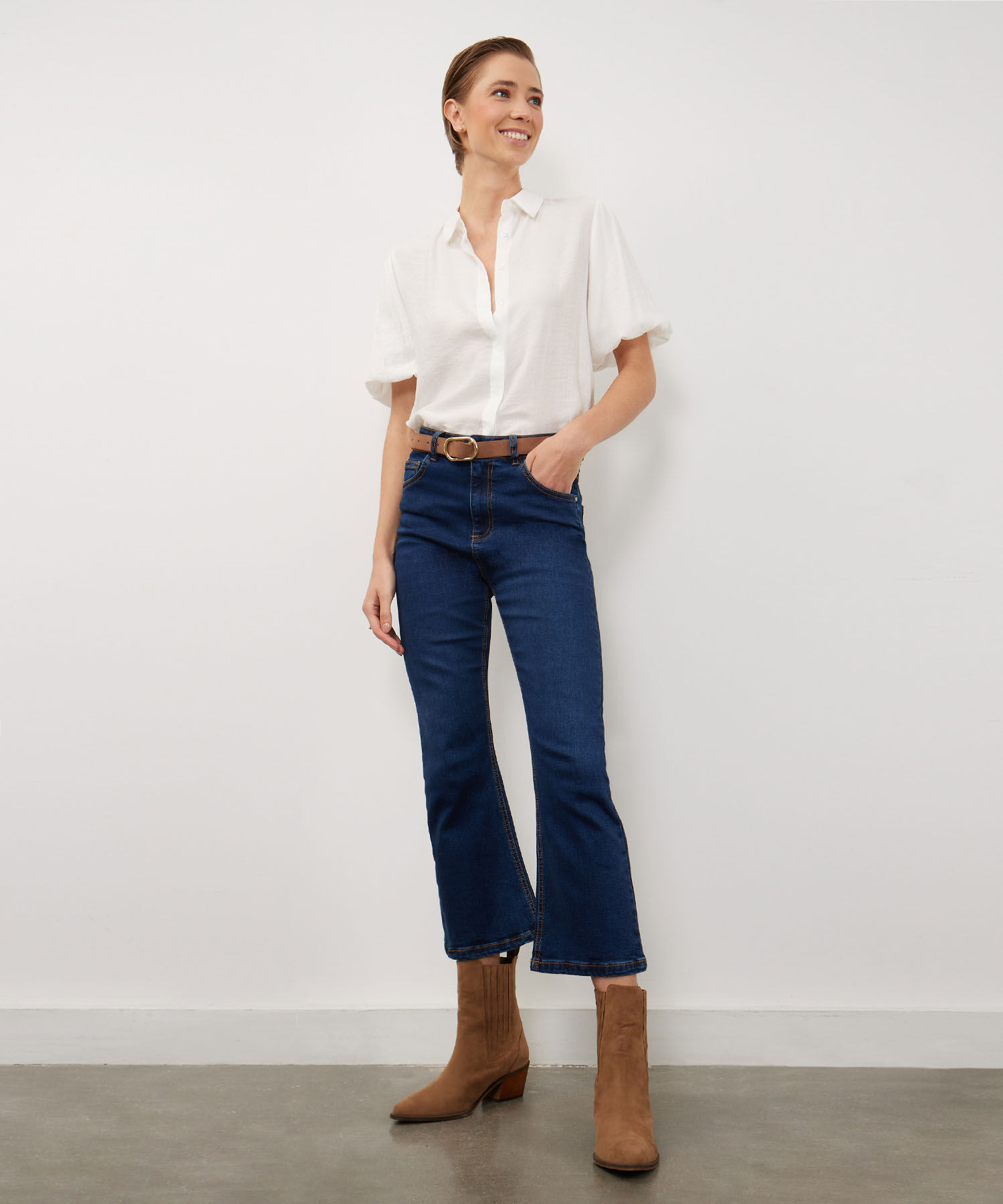 Camisa Unicolor Con Mangas Bombachas