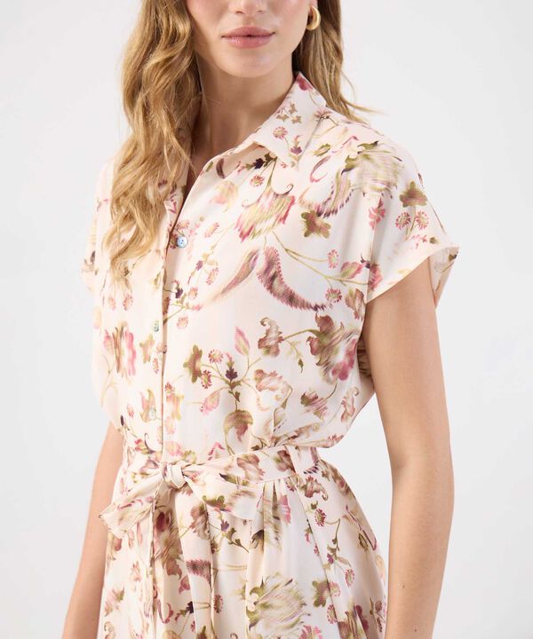Vestido Camisero Estampado Mujer Con Cinturón image number null